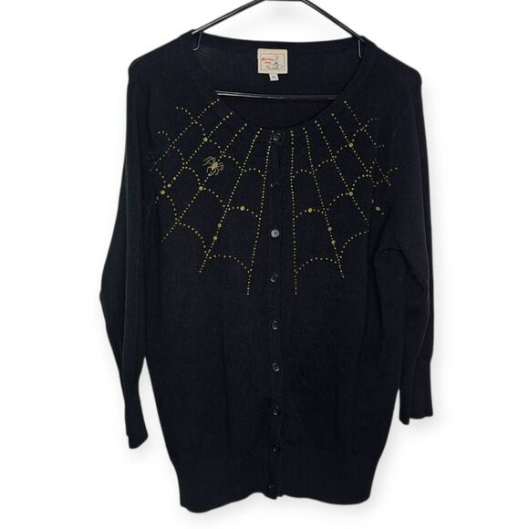 Mischief Made Women's Spiderweb Cardigan Black Gold size XL - Picture 2 of 8